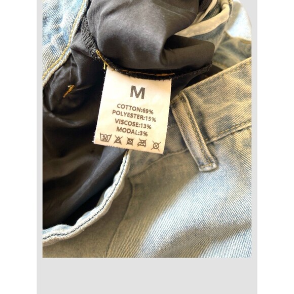 Women’s Denim Pleated Skirt Y2K Fringed Pockets Stretch Sz Medium Cotton Viscose - Picture 7 of 7